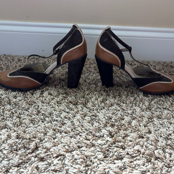 Diesel Neveau 3 3/4" Heels Pumps Size 7 Genuine Leather & Suede Brown Tan Cream - Picture 3 of 13
